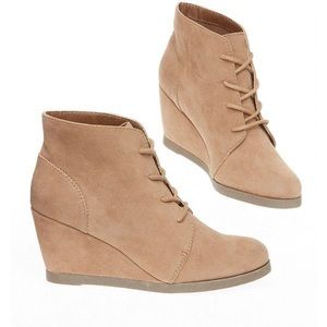 Madden girl Domain Taupe Wedge Booties Faux Suede